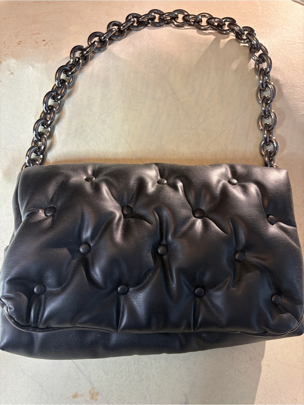 Zara Black Quilted Crossbody Bag with Gunmetal Strap